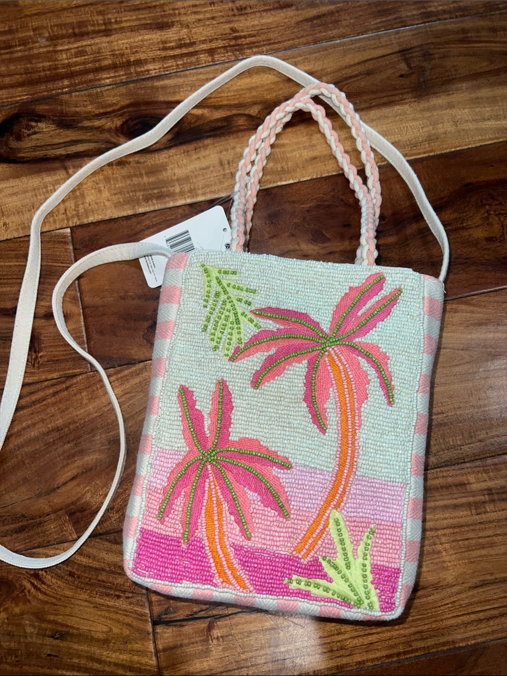 Lulú Beaded Palm Tree Crossbody Bag - Pink & White